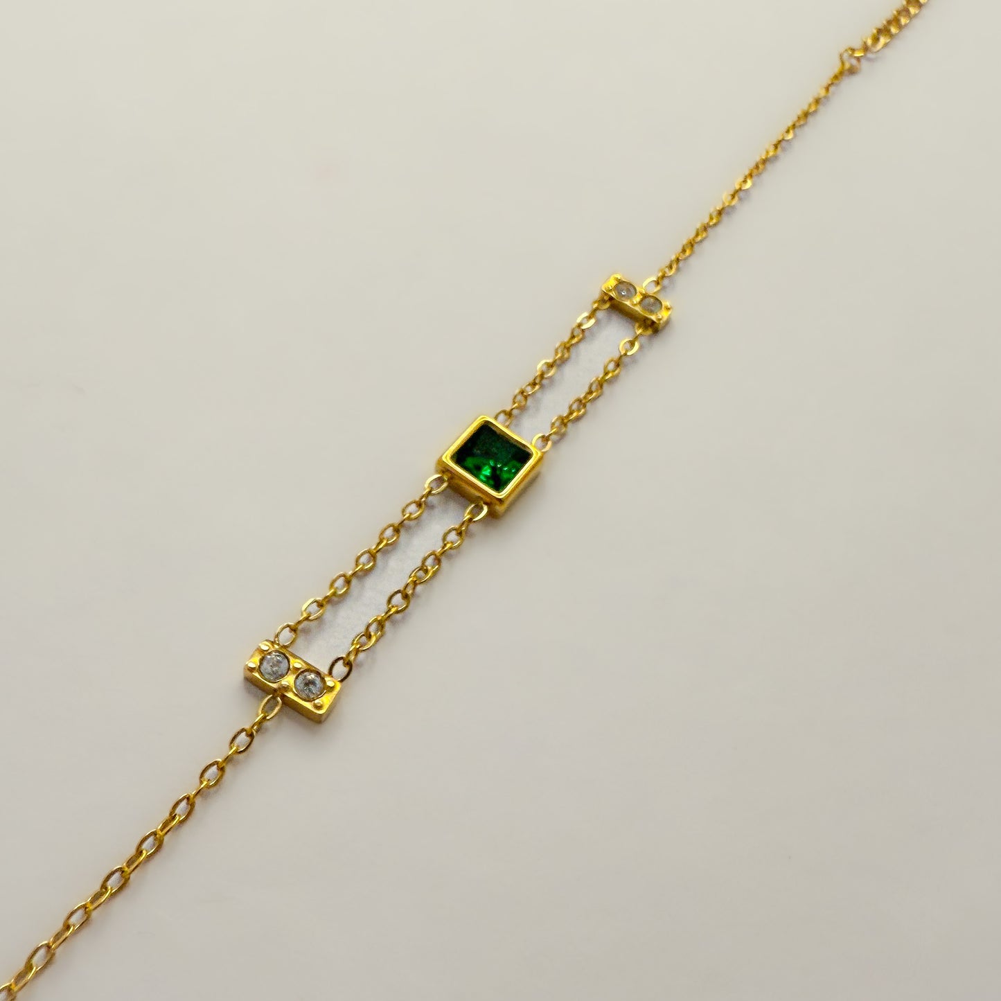 18K Gold Plated Green Stone Chain Bracelet