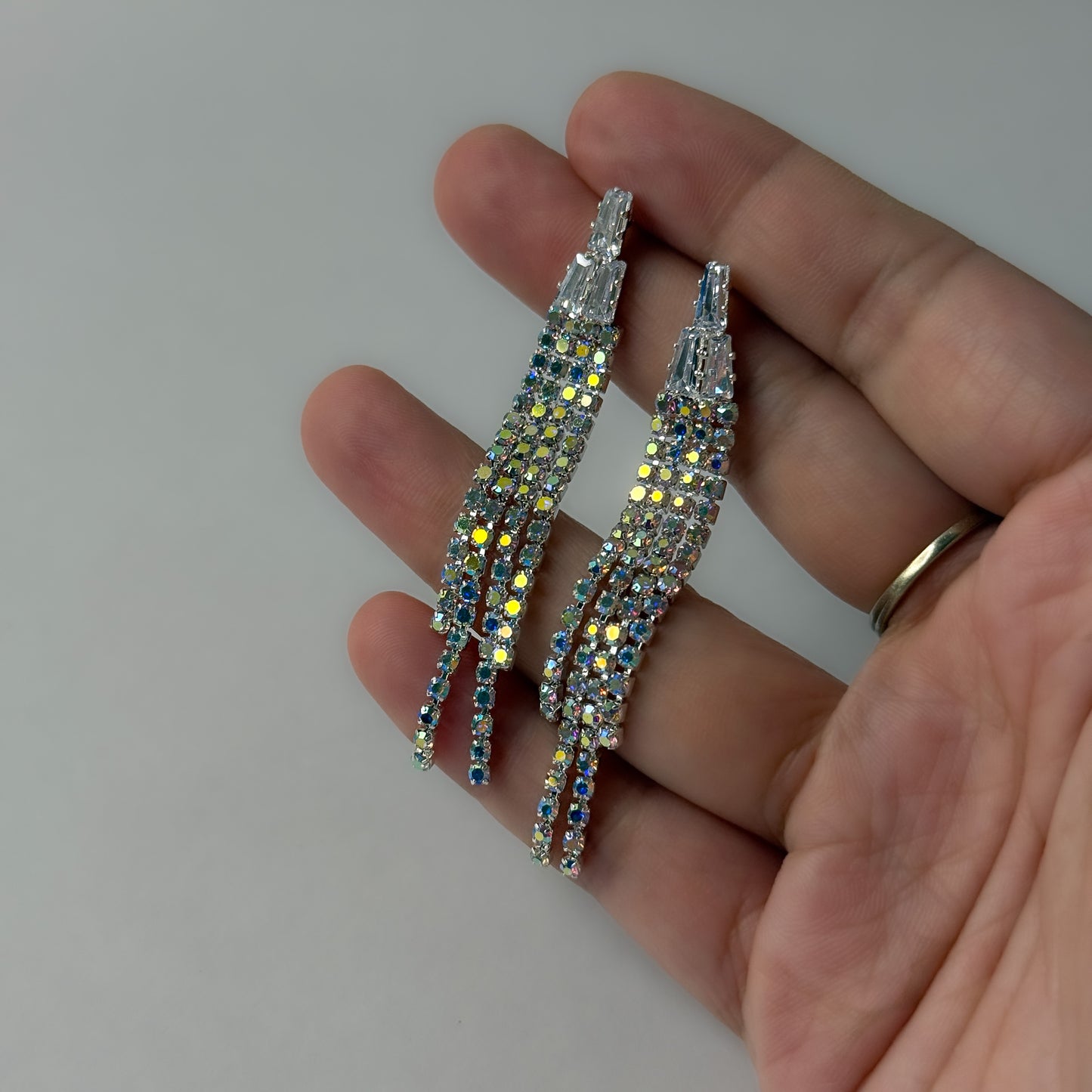 Tassel Rainbow Effect Rhinestone Earrings