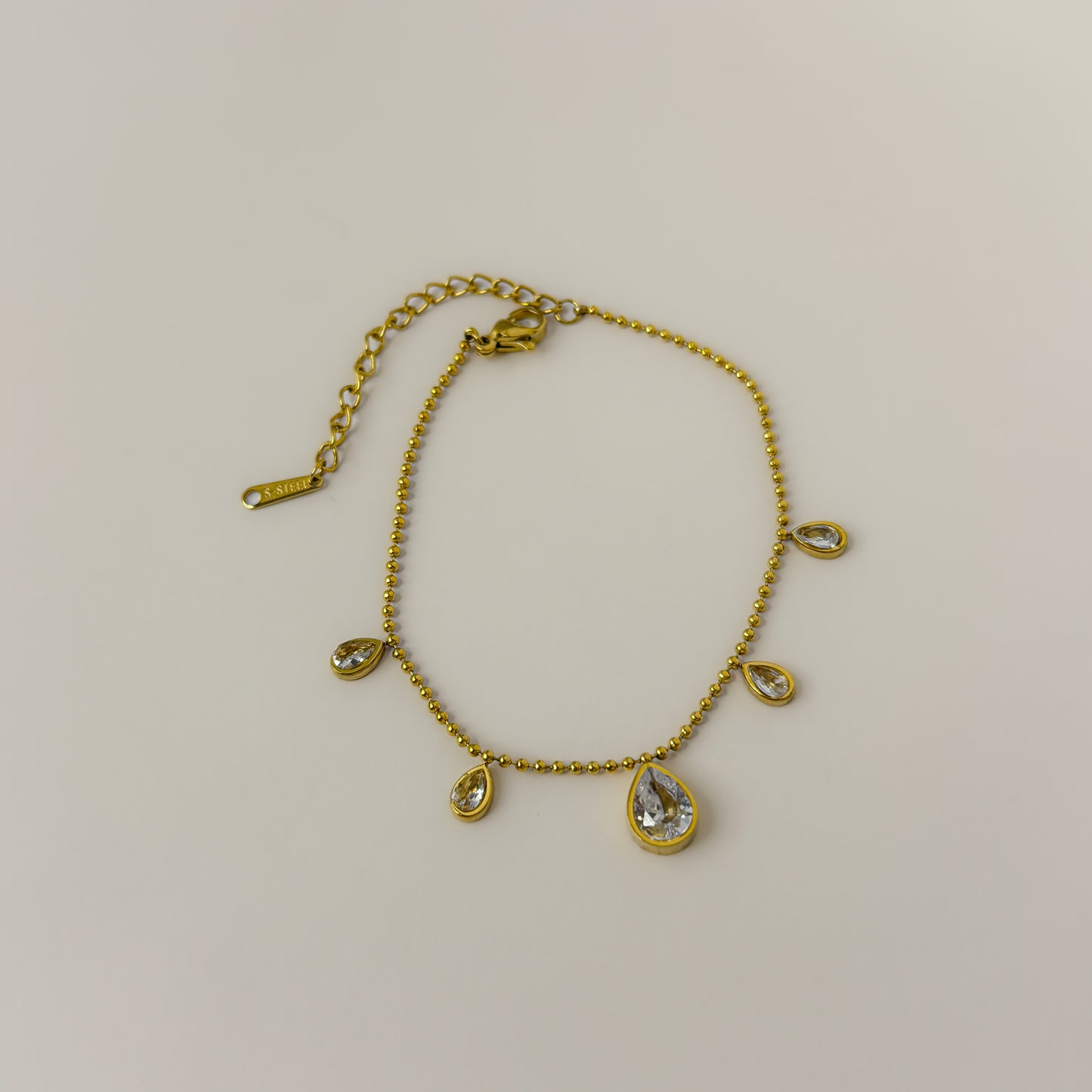 18K Gold Plated Teardrop AD Stone Dainty chain Bracelet