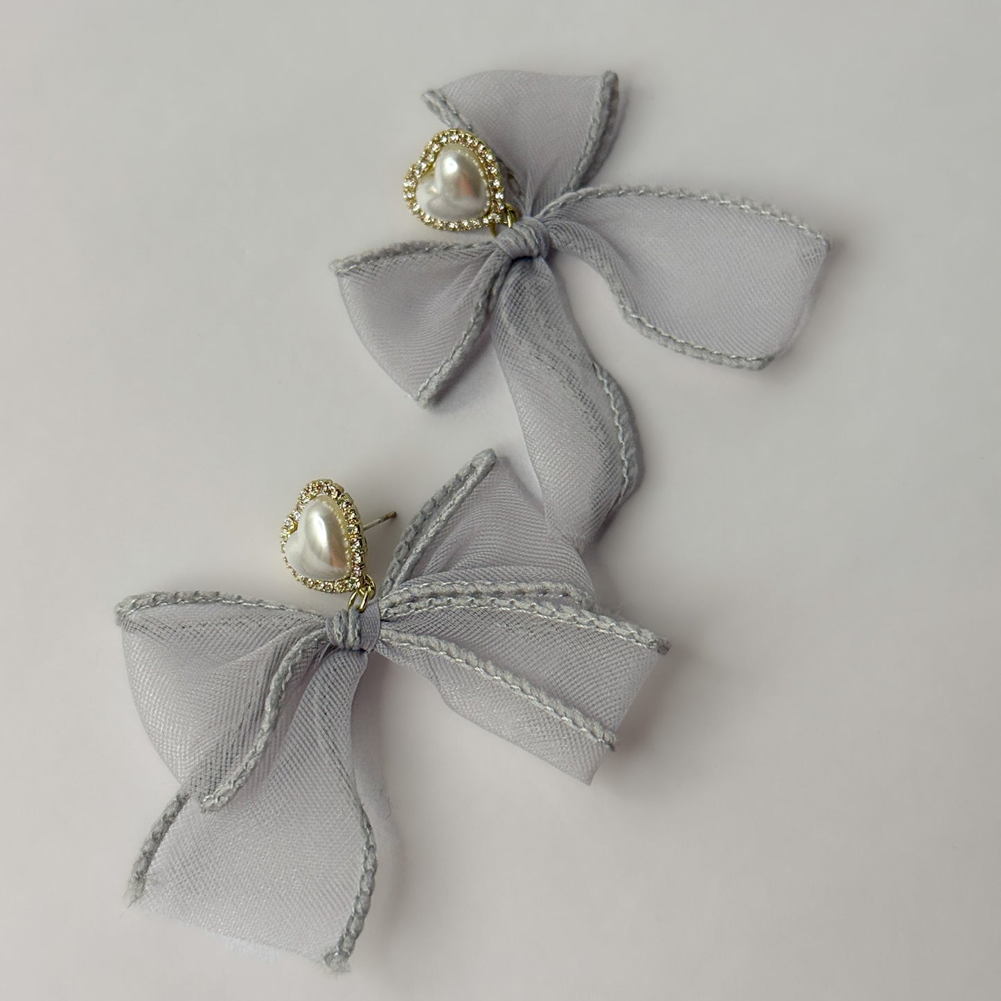 Korean Grey Ribbon Bow Earrings