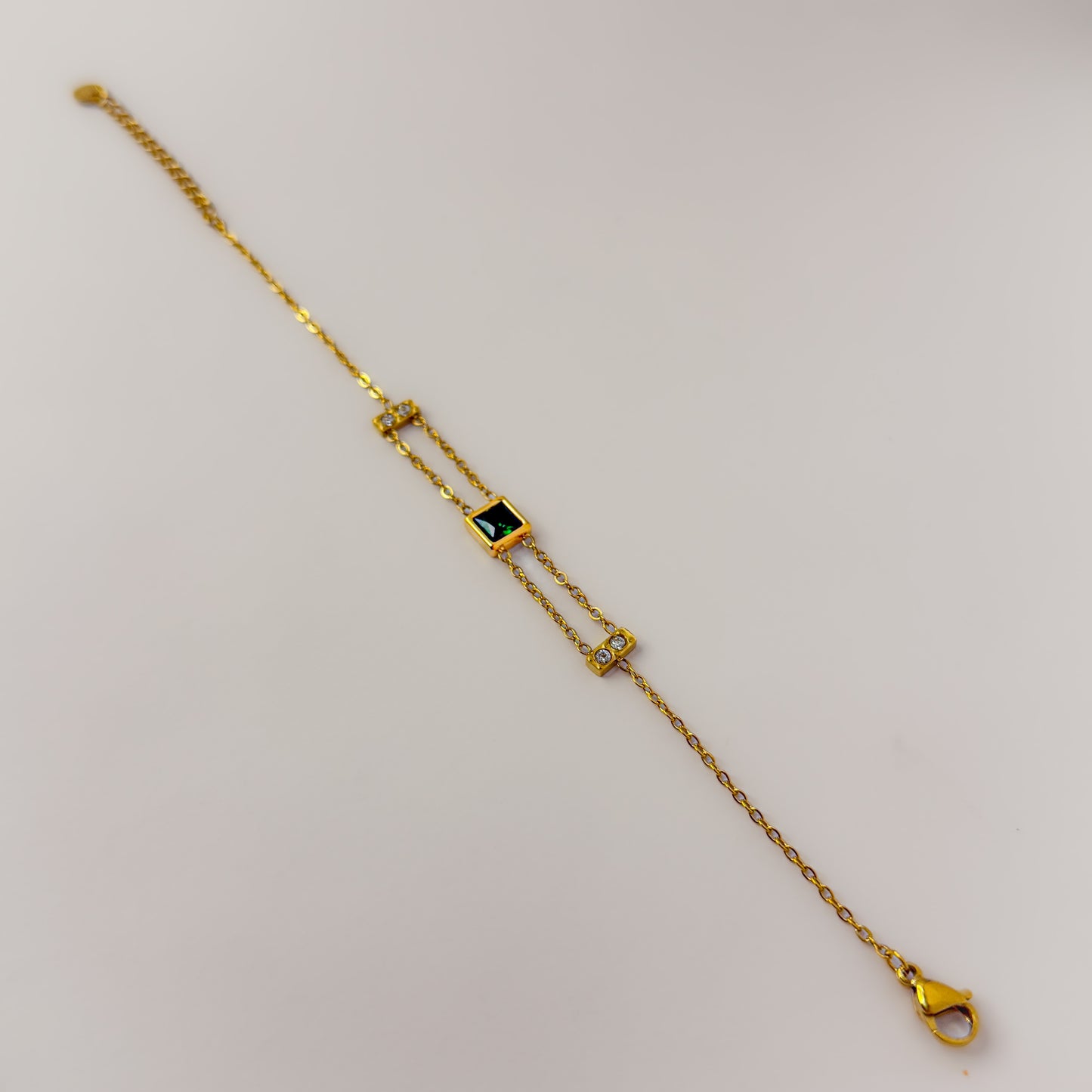 18K Gold Plated Green Stone Chain Bracelet