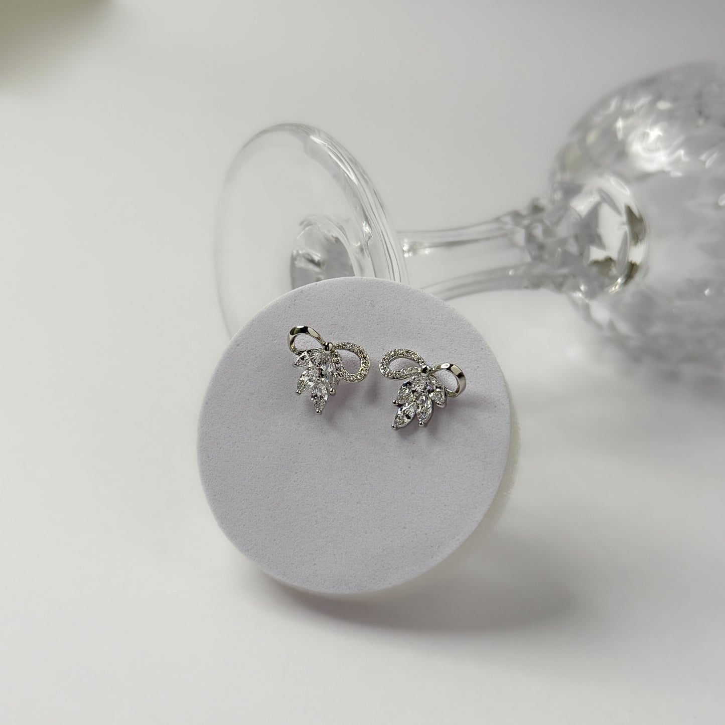 316L Stainless Steel Silver Bow Zirconia Earrings