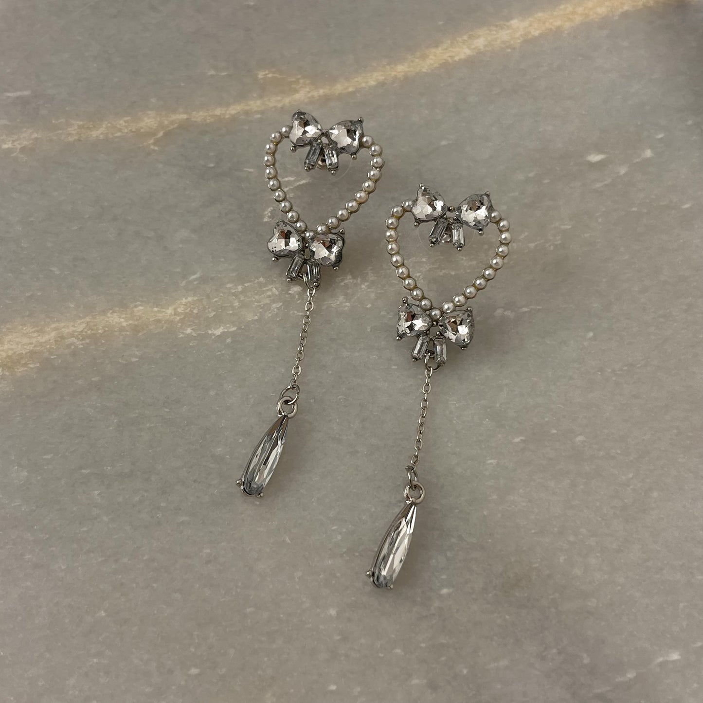 Korean AD Pearl Heart Drop Earrings