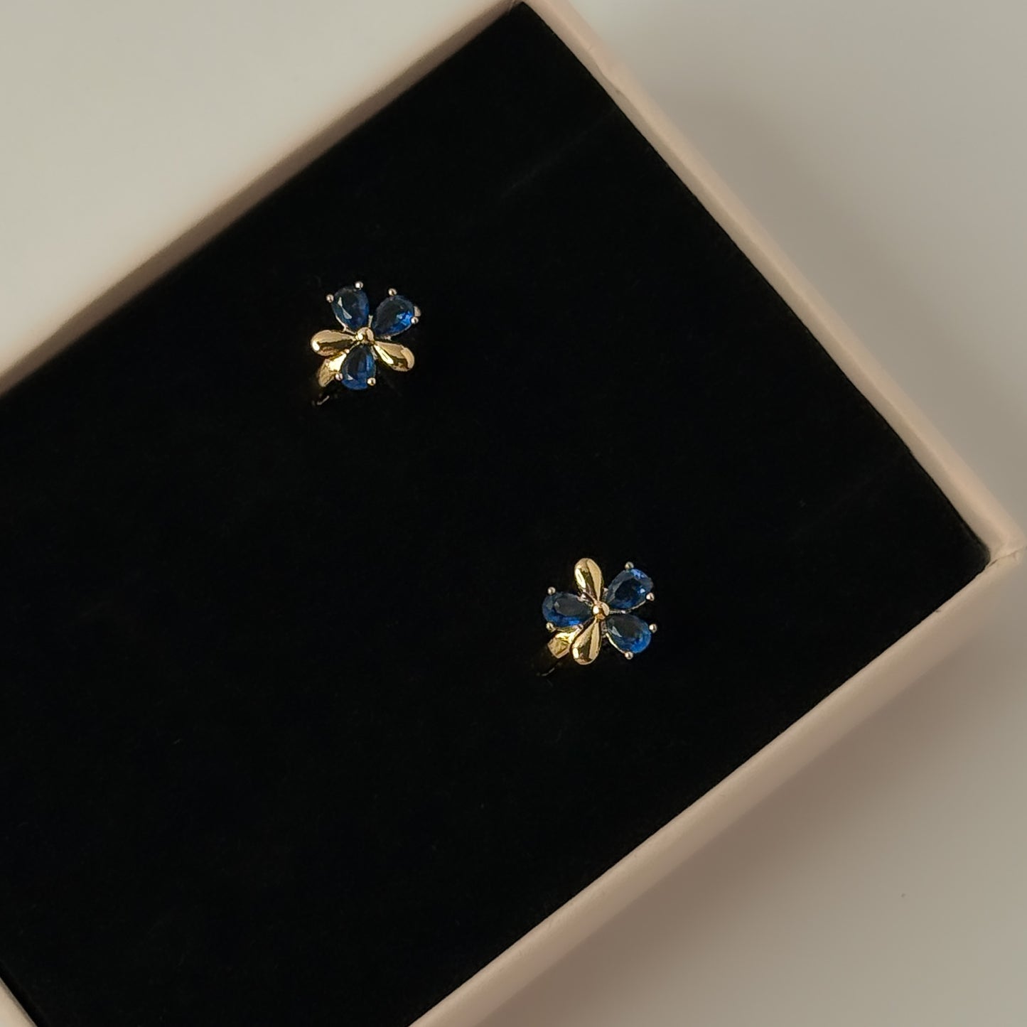 18K Gold Plated Blue Stone Flower Hoop