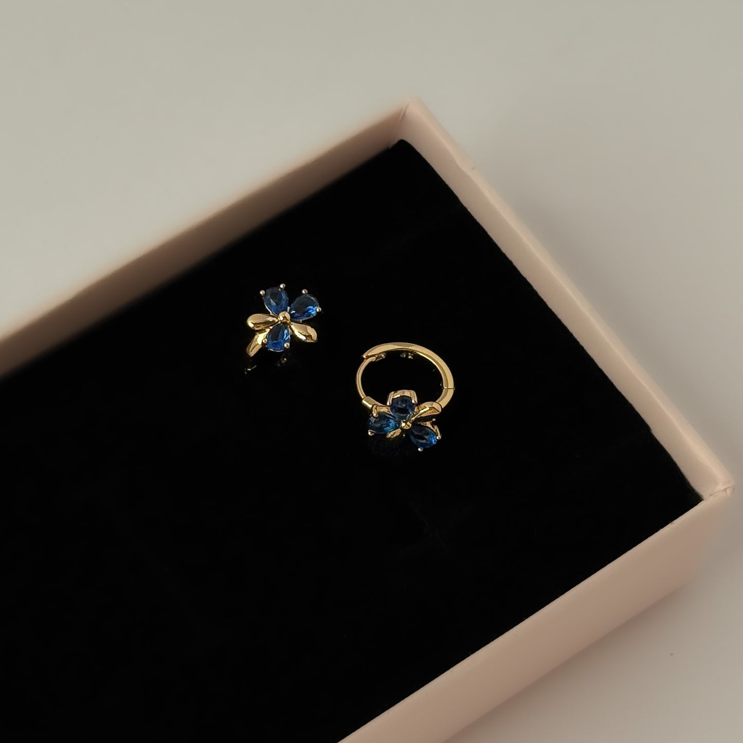 18K Gold Plated Blue Stone Flower Hoop