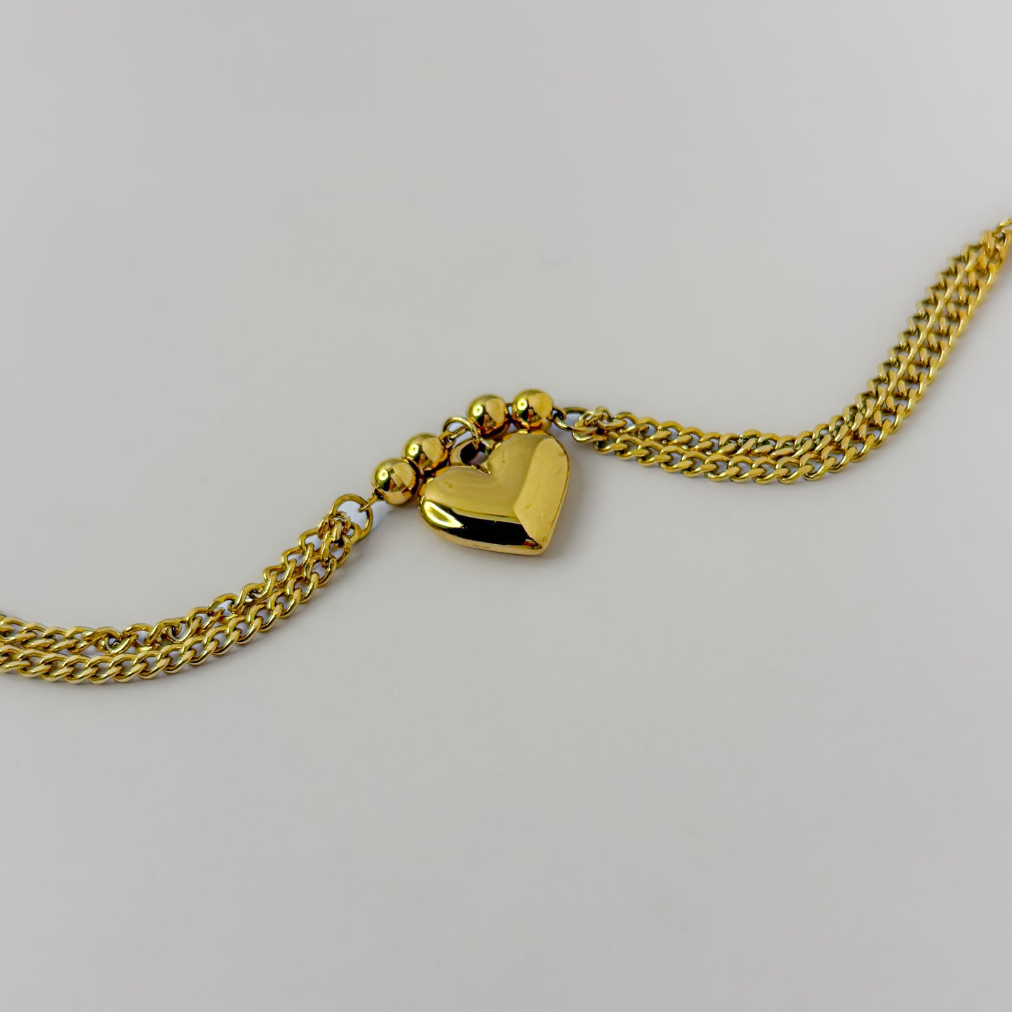 18K Gold Plated Solid Heart Chain Bracelet