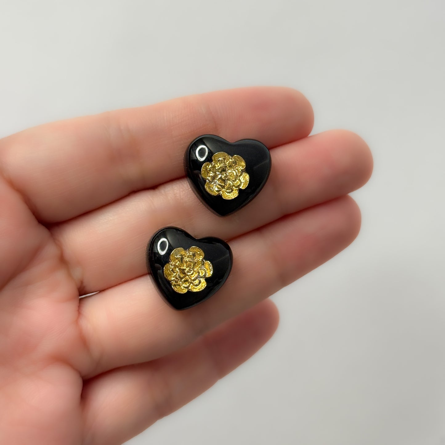 Korean Heart Golden Flower Earrings
