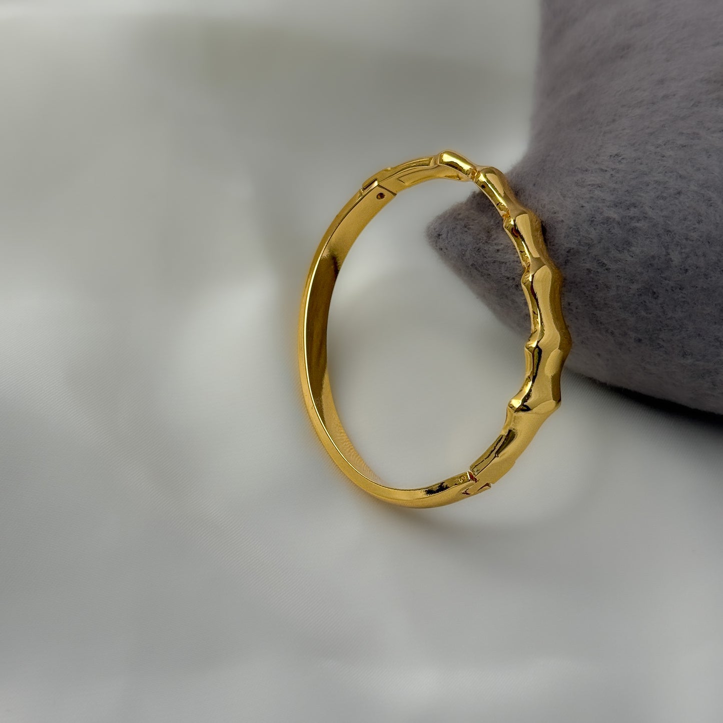 18K Gold Plated Wavy Bamboo Solid Bracelet