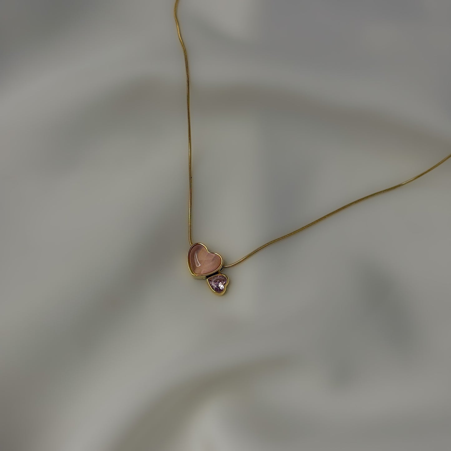 18K Gold Plated Pink Double Heart Necklace