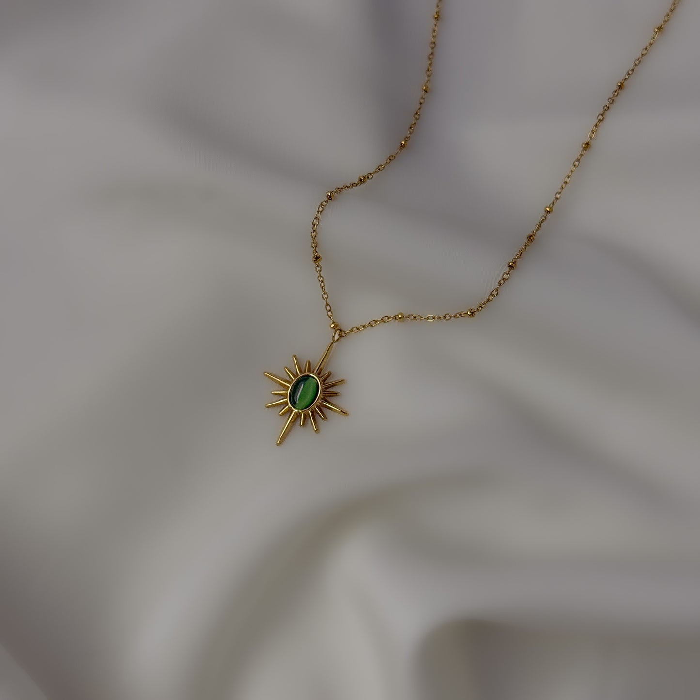 18K Gold Plated Green Vintage Necklace
