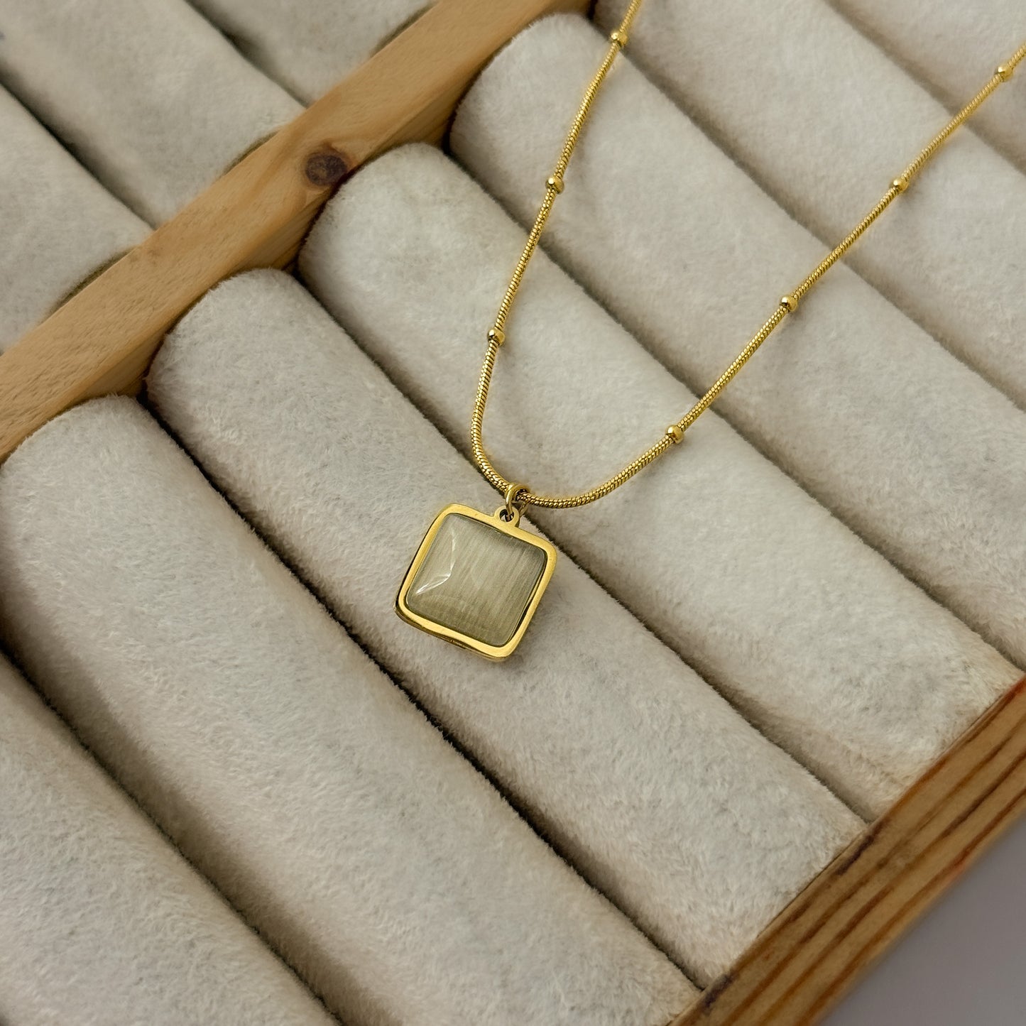 18K Gold Plated Beads Chain Square Necklace
