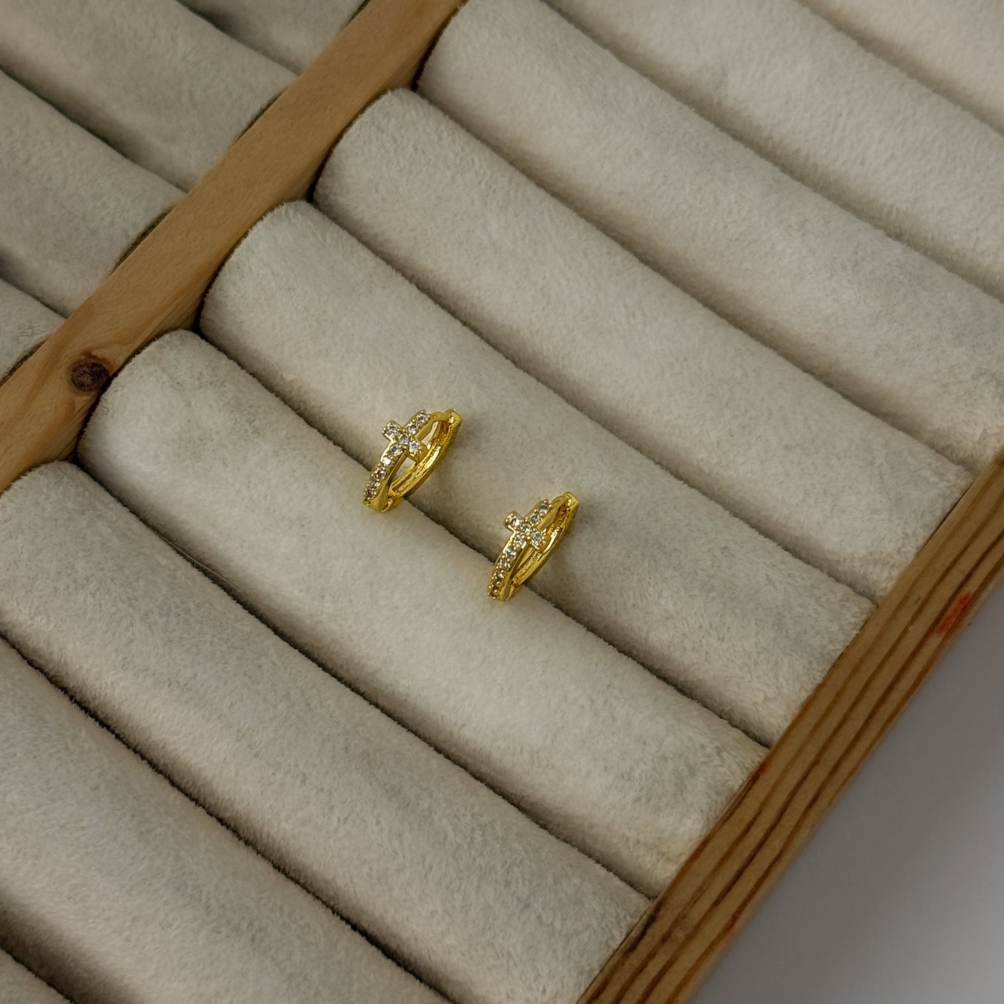 18K Gold Plated Cross Mini Hoops
