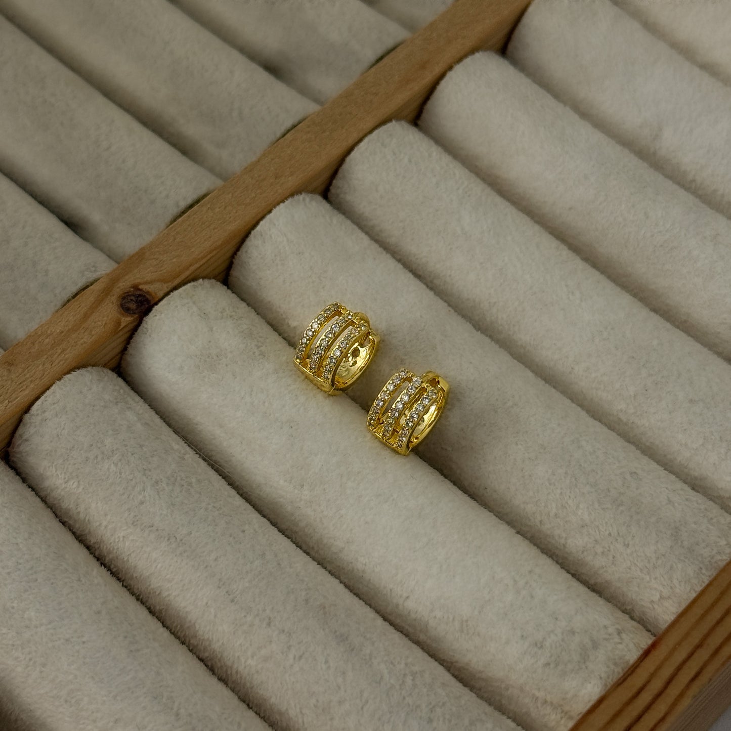 18K Gold Plated Three Lining Mini Hoops