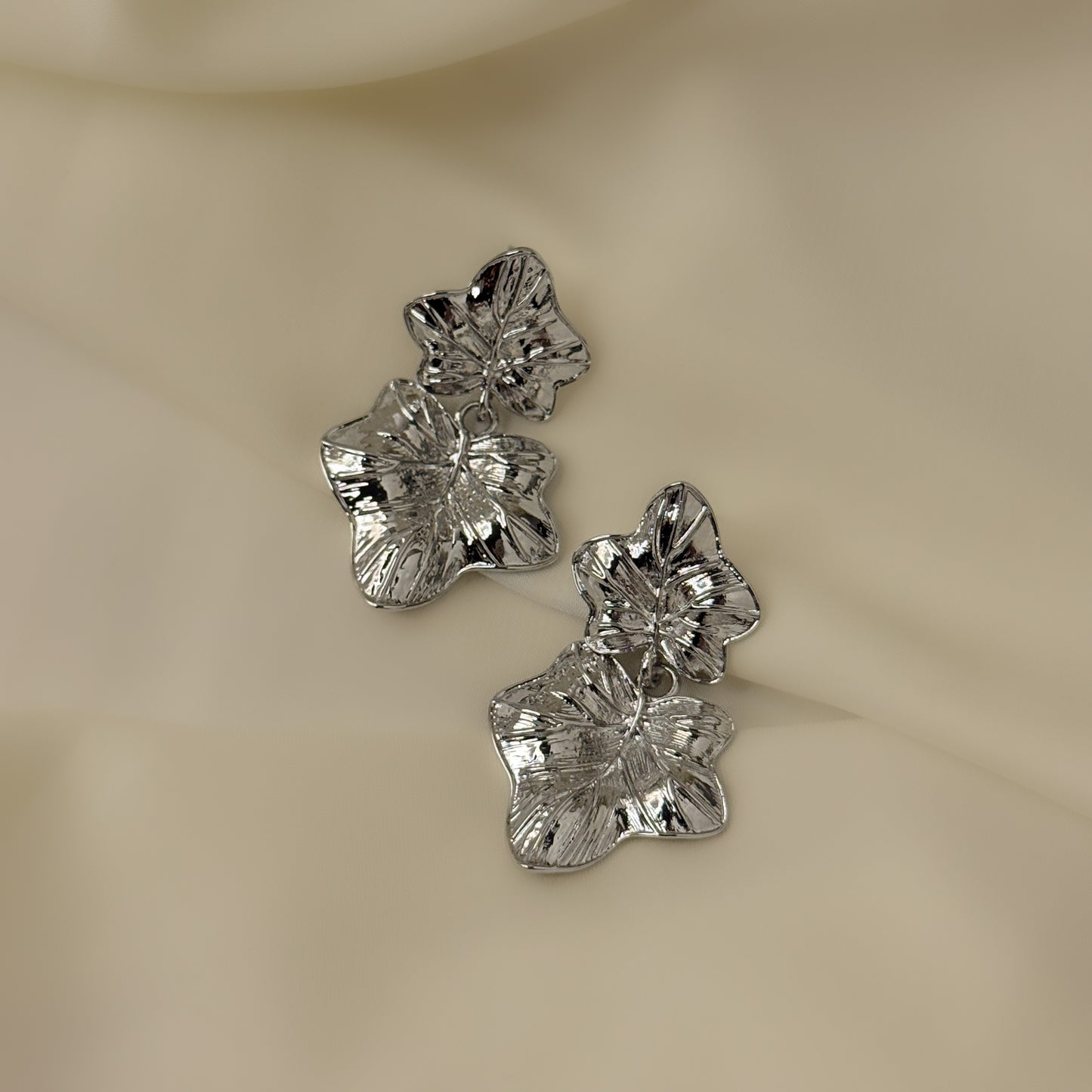 Statement Silver Colour Maple Earrings