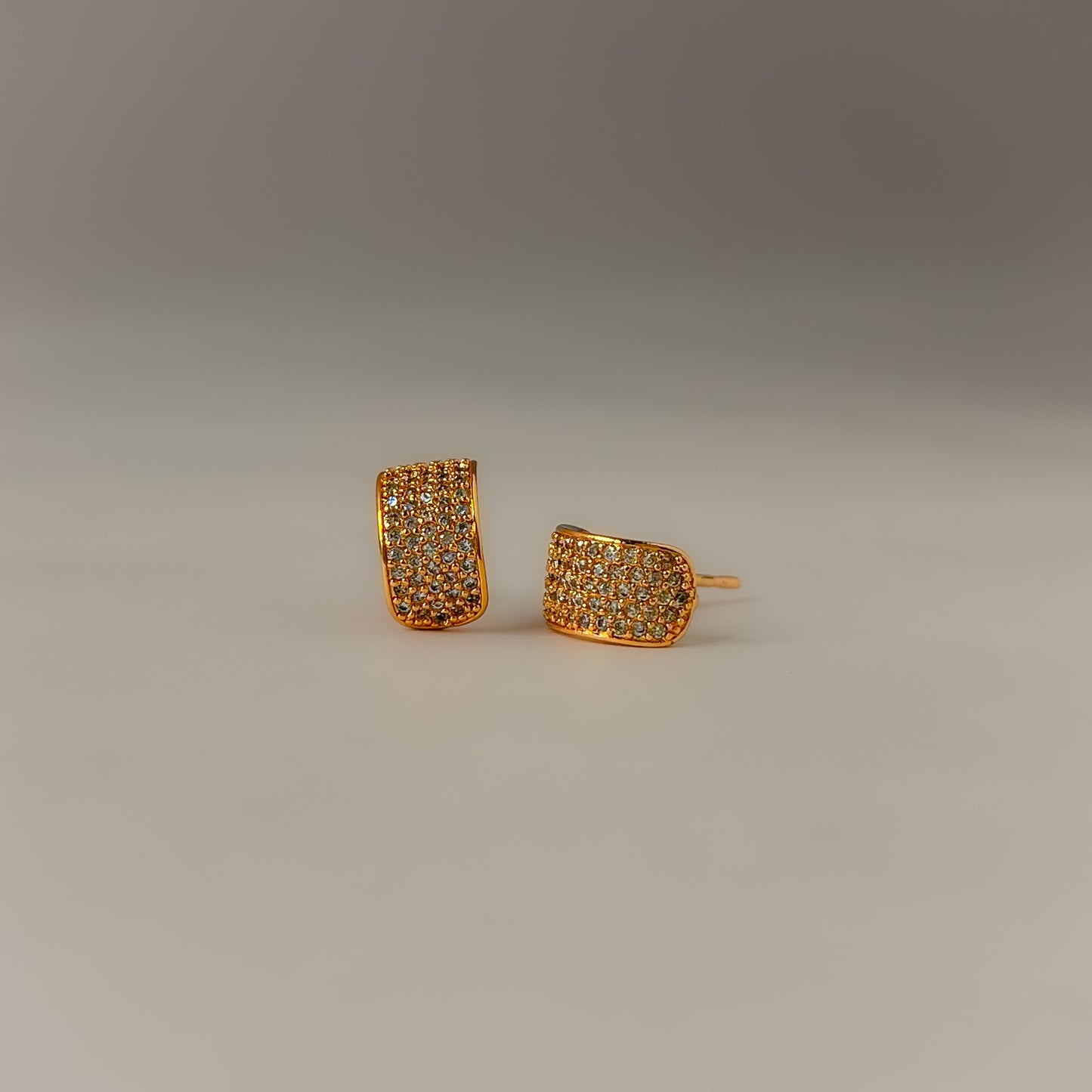 18K Gold Plated AD Stone Curve Stud Earrings