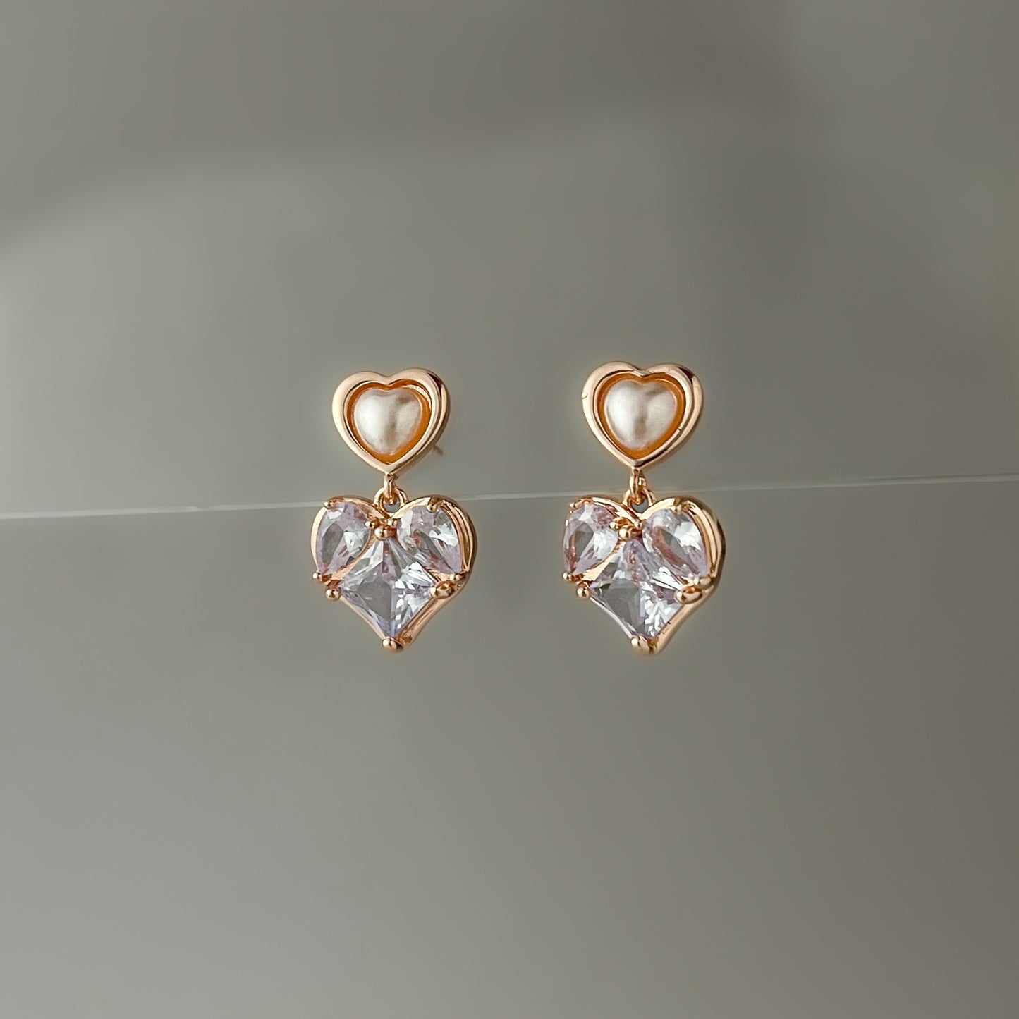 Stainless Steel Rose Gold Heart Drop Earrings