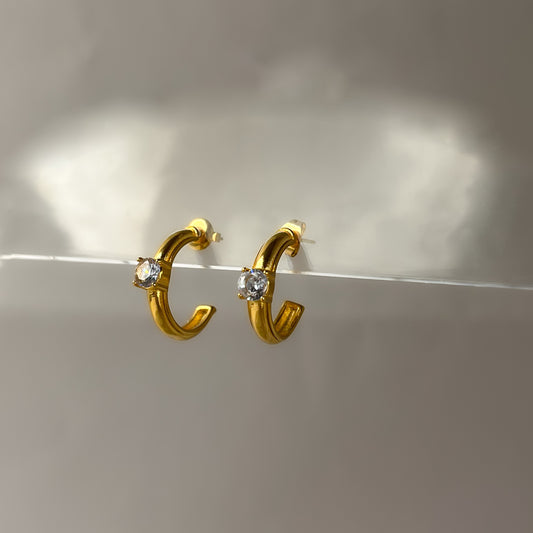 18K Gold Plated AD Stone Small Half Hoops