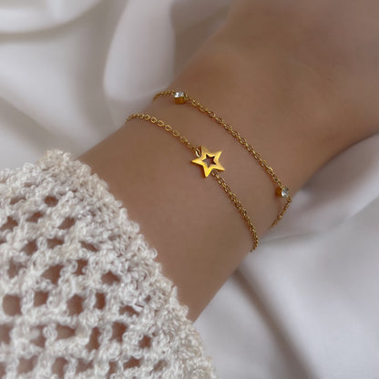 18K Gold Plated Star AD Stone Double Layer Bracelets