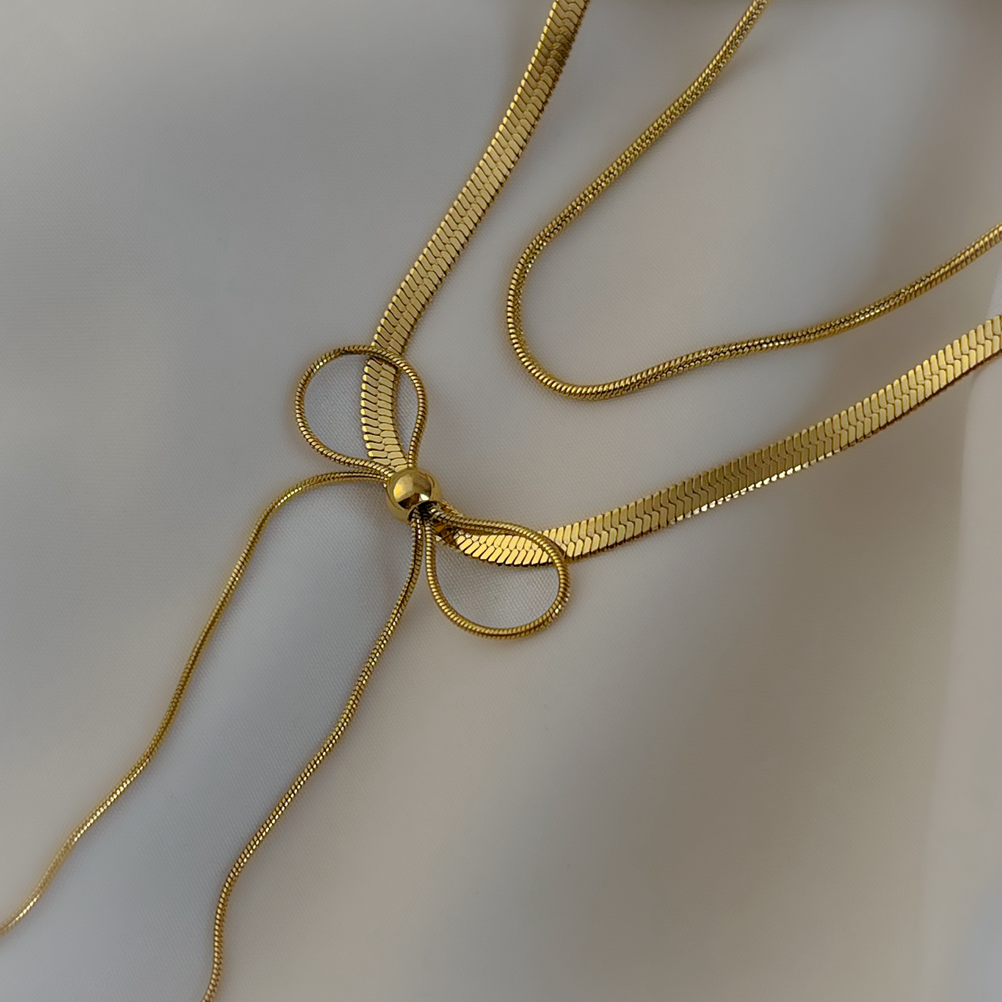 18K Gold Plated Layered Bow Necklace