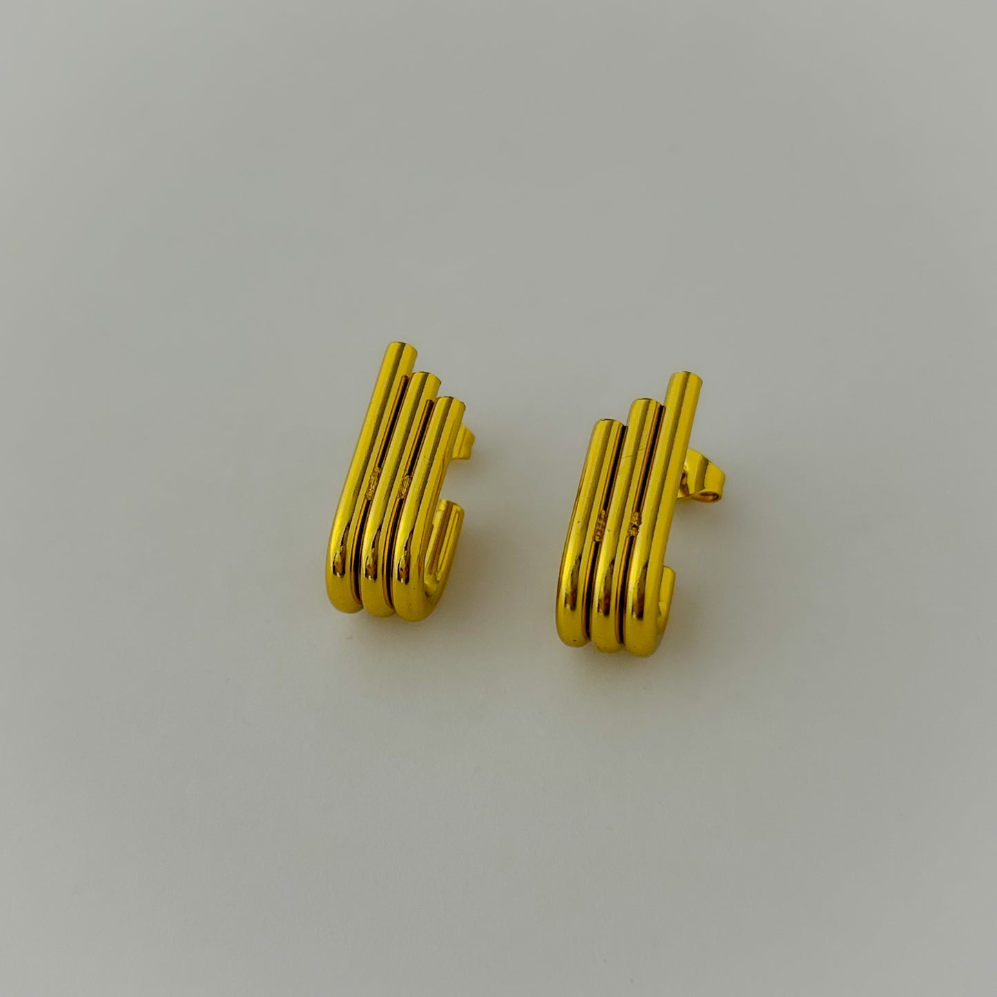 18K Gold Plated Triple Rail Earrings