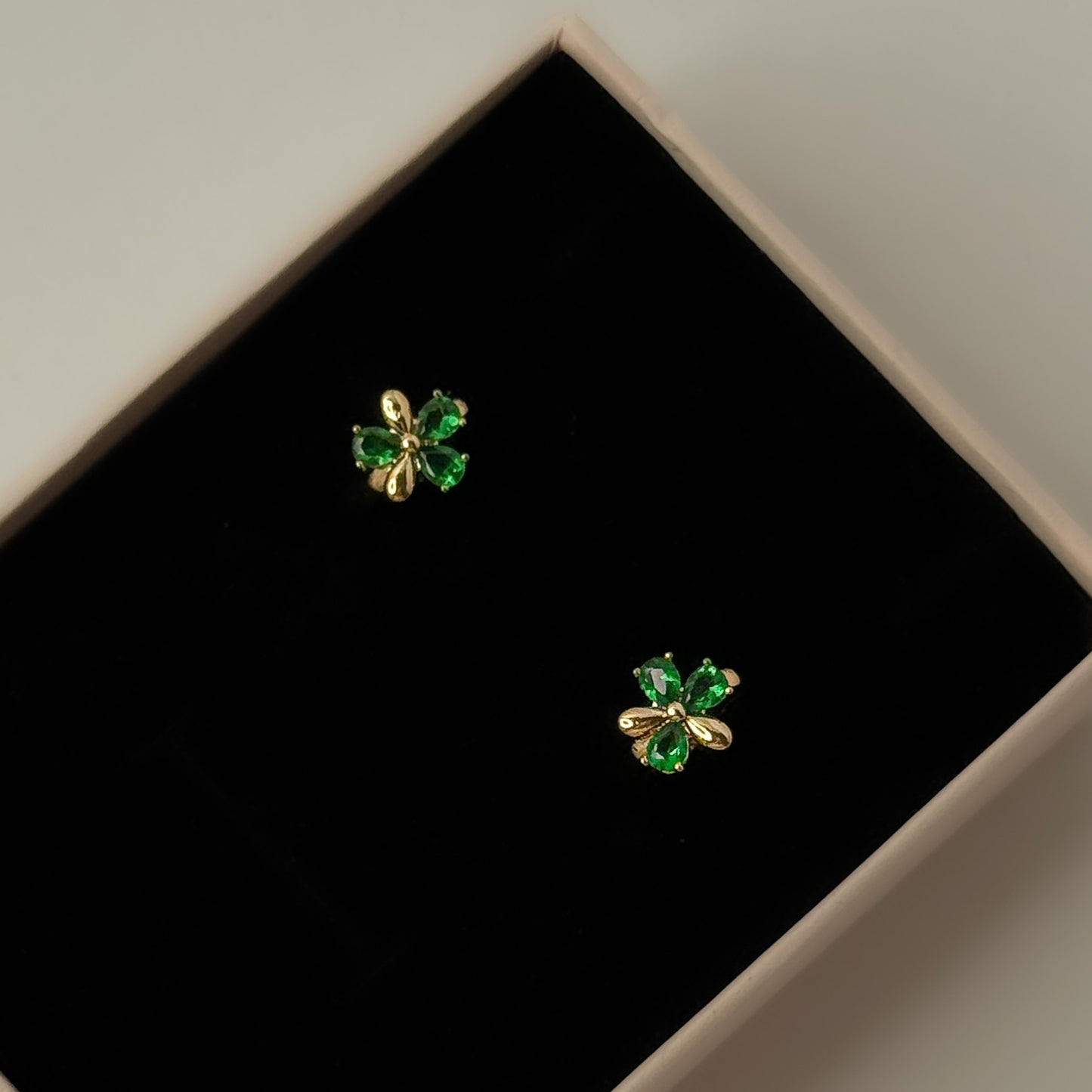 18K Gold Plated Green Stone Flower Hoop