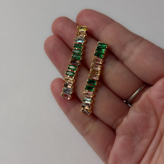 Multi Coloured Rectangle Rhinestone Earrings