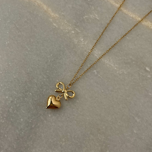 18K Gold Plated Bow Heart Necklace