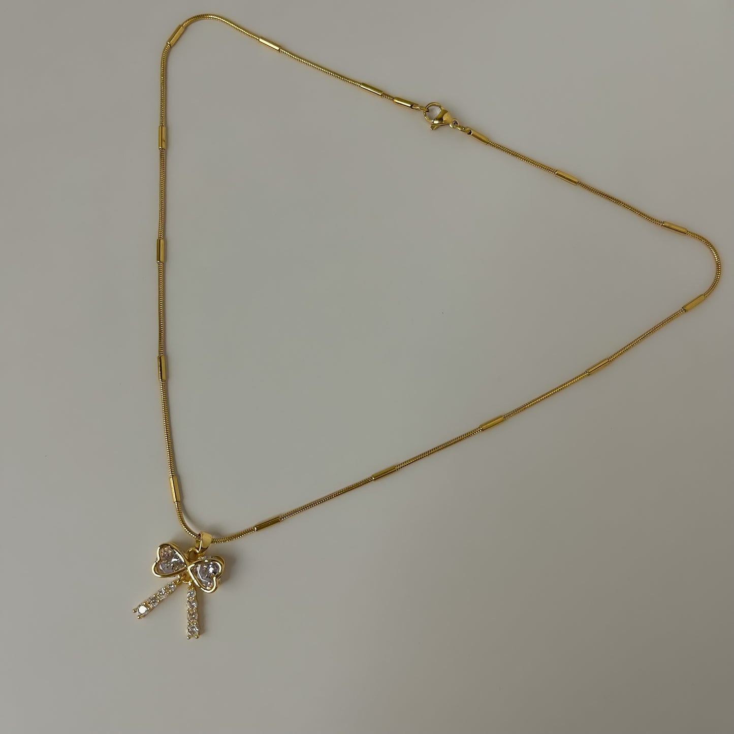 18K Gold Plated AD Stone Bow Necklace