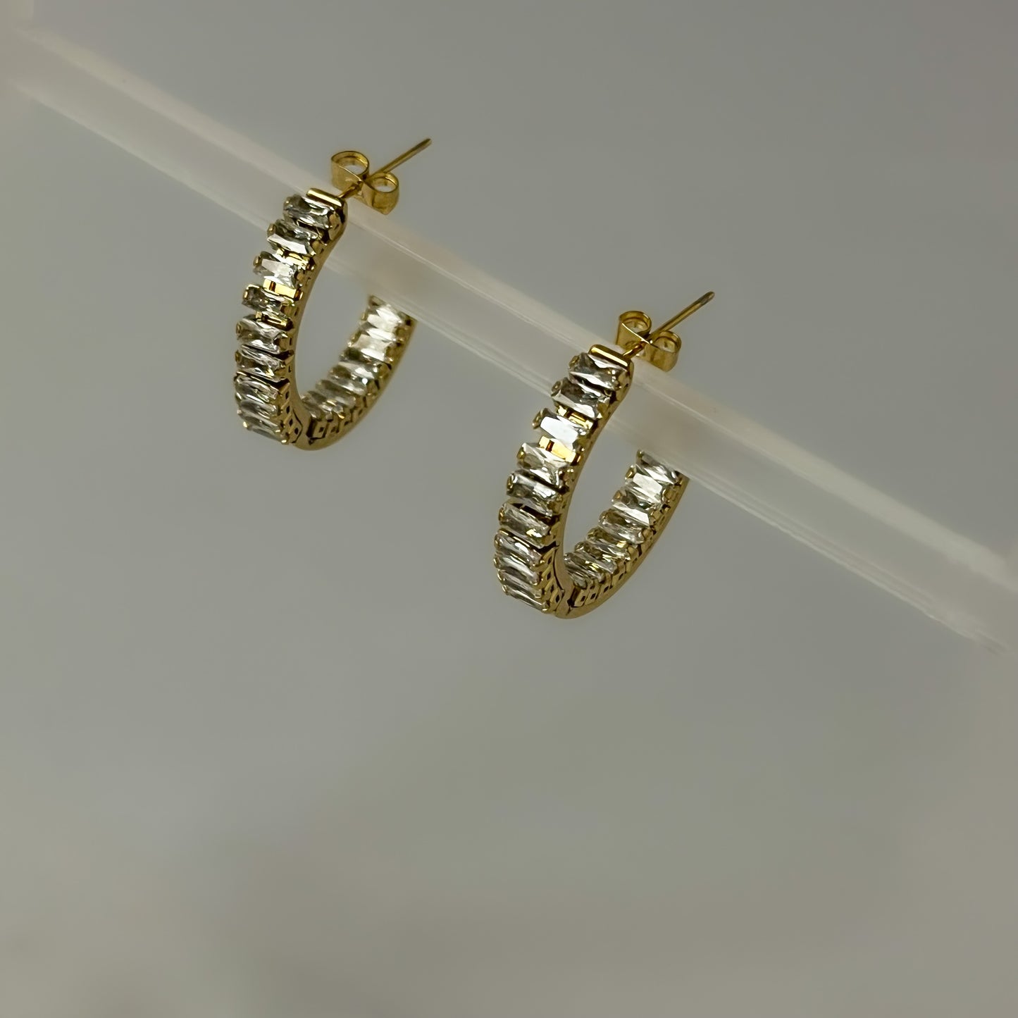 18K Gold Plated Full AD stone Half Hoops