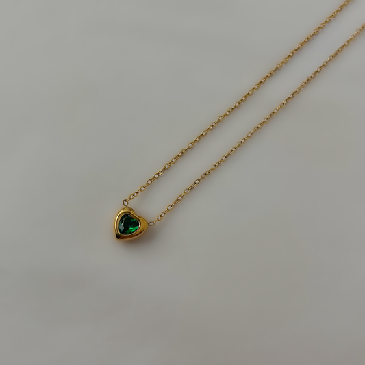 18K Gold Plated Green Stone Heart Necklaces