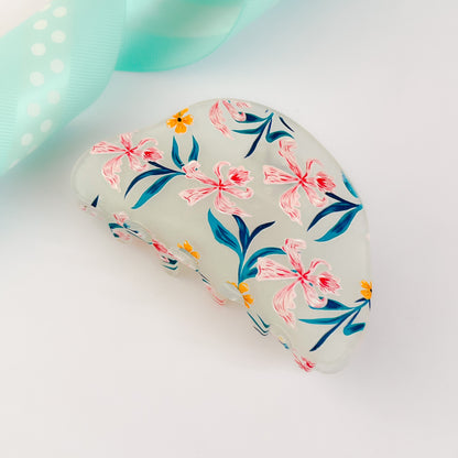 Korean Matt Floral Print Claw Clips