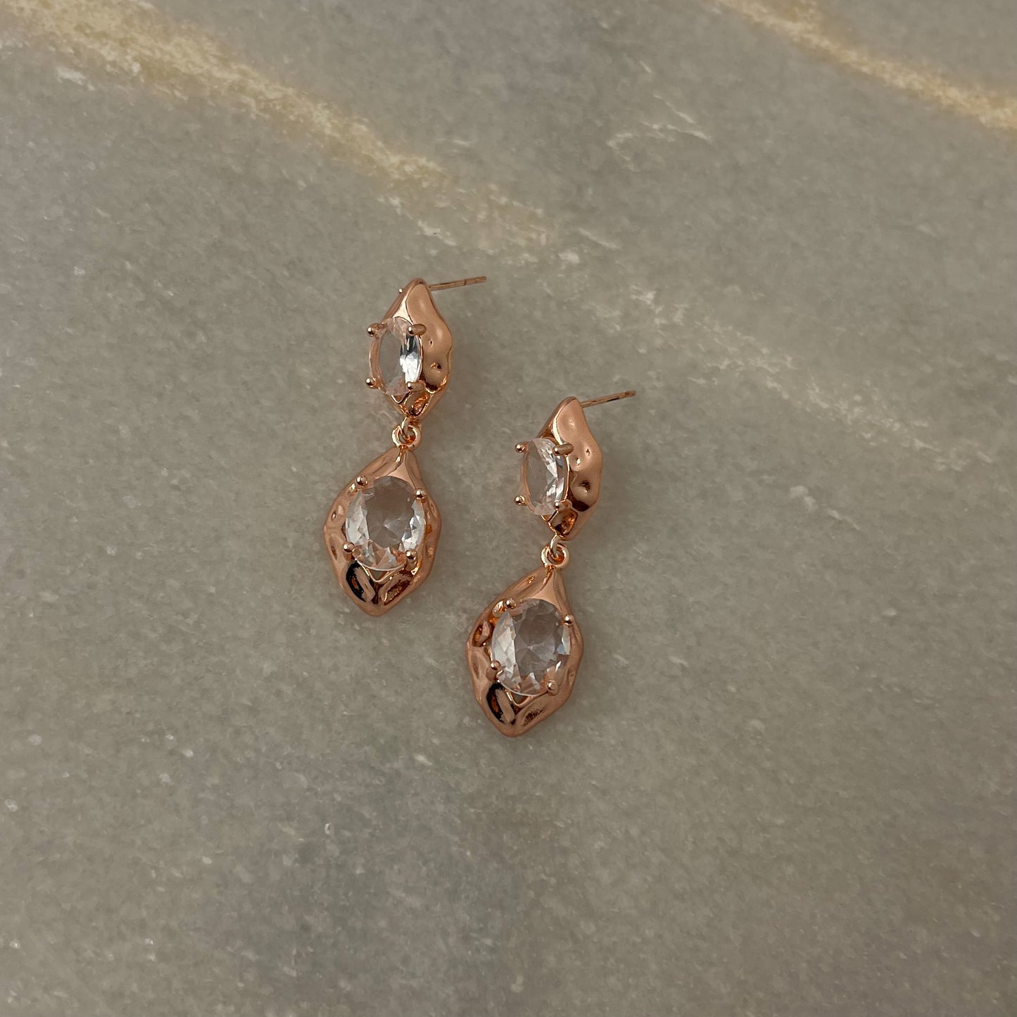 Stainless Steel Rose Gold Glass Cut Earrings