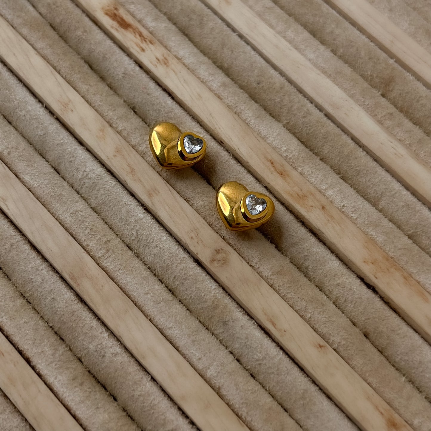 18K Gold Plated Heart AD Stone Minimal Earrings