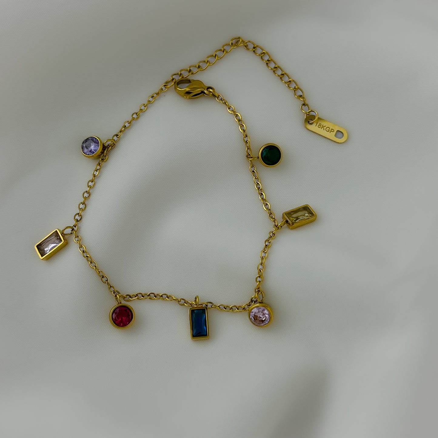 18K Gold Plated Multi Color AD Stone Charms Bracelets