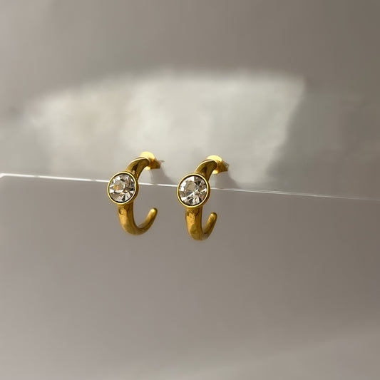 18K Gold Plated AD Stone Small Half Hoops