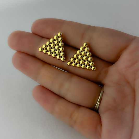 18K Gold Plated Beaded Pyramid Stud Earrings