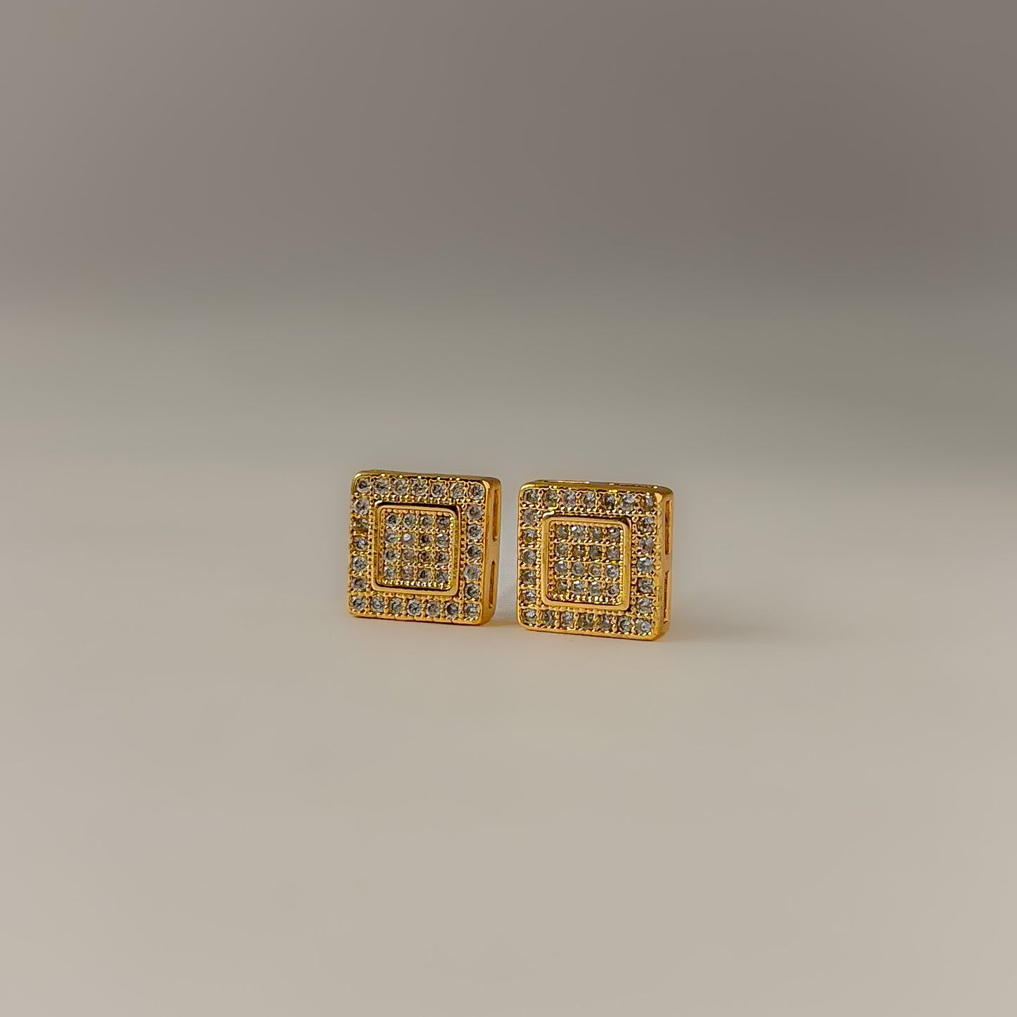 18K Gold Plated AD Square Stud Earrings