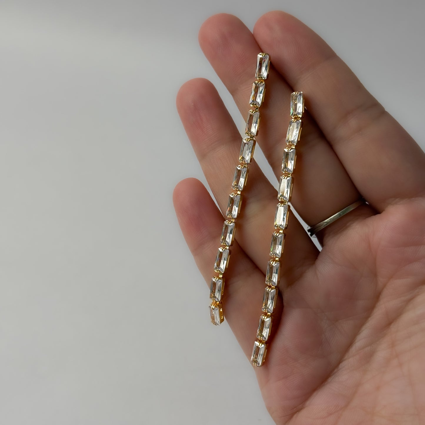 Thin Golden Rhinestone Long Drop Earrings