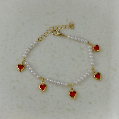 Pearl Red Heart Charms Bracelets