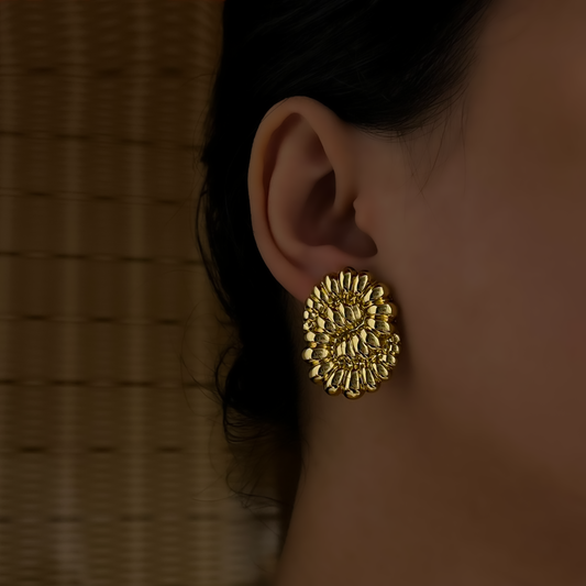 18K Gold Plated Fossil Design Statement Earrings