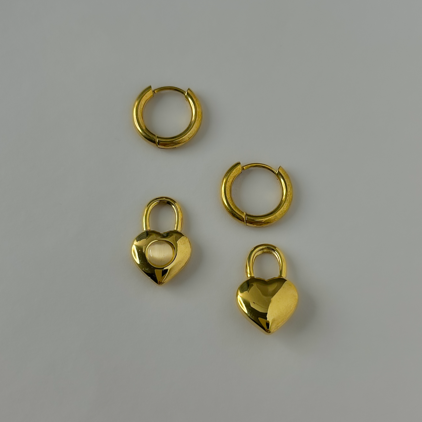 18K Gold Plated 3in1 Lock Heart Earrings