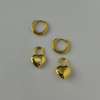 18K Gold Plated 3in1 Lock Heart Earrings