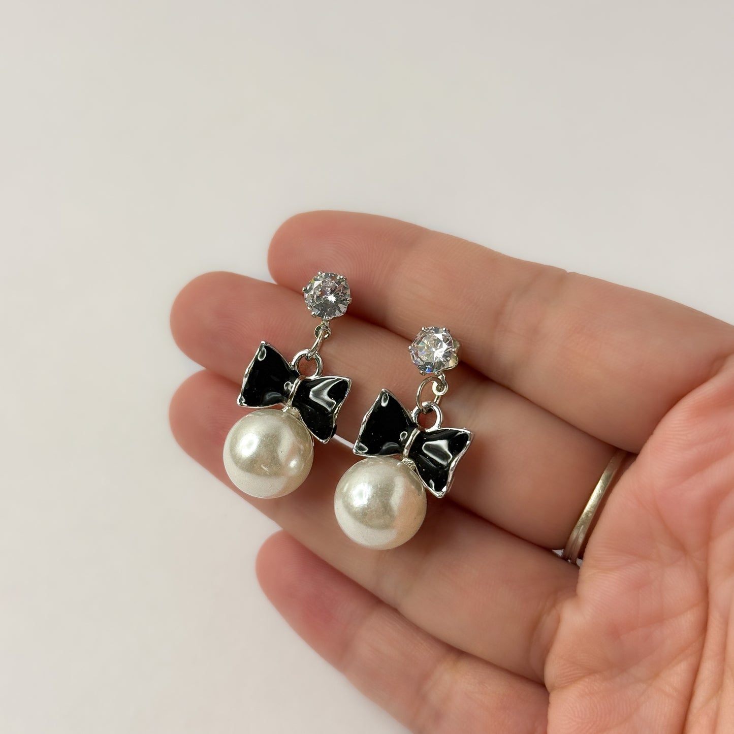 Korean Bow Pearl Drop BS Earrings
