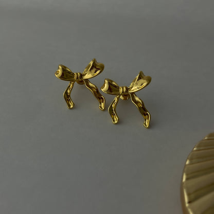 18K Gold Plated Cute Ribbon Bow Earrings