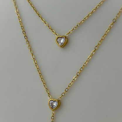 18K Gold Plated Heart Shaped AD Stone Layer Necklace