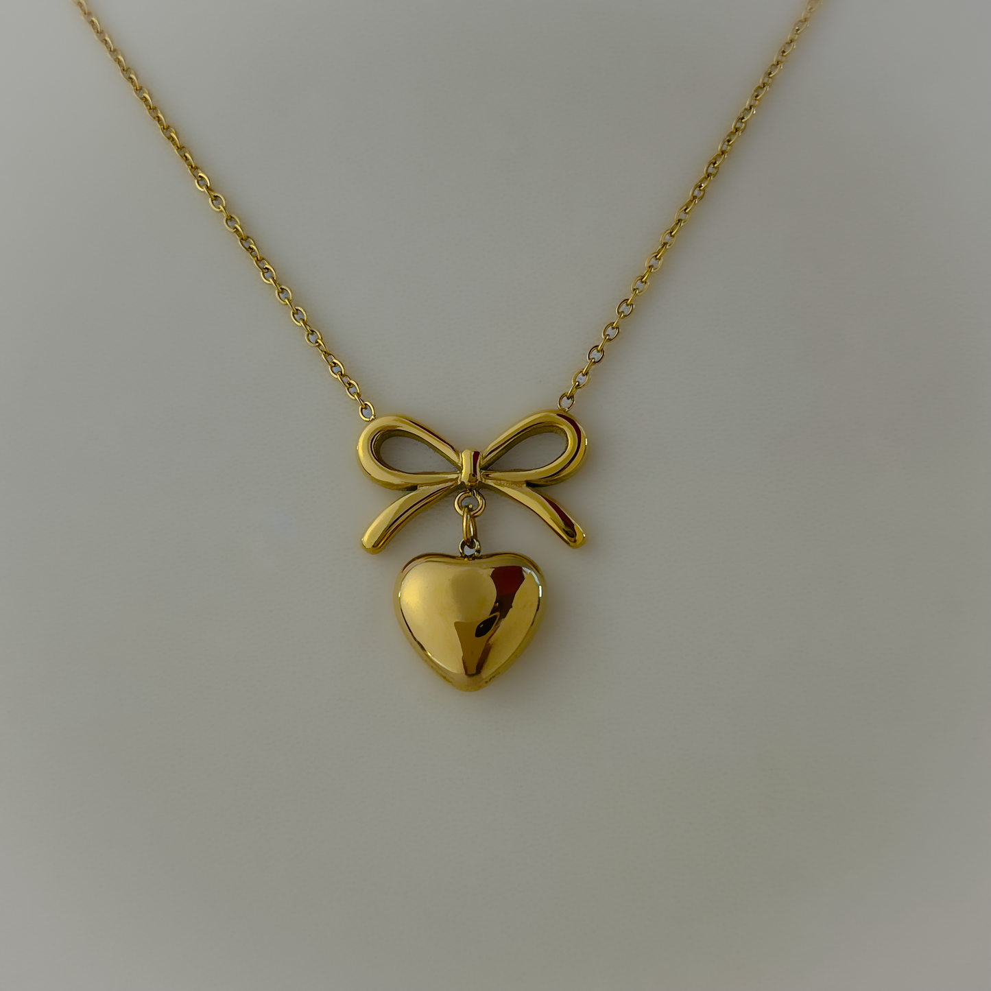 18K Gold Plated Heart Drop Bow Necklace