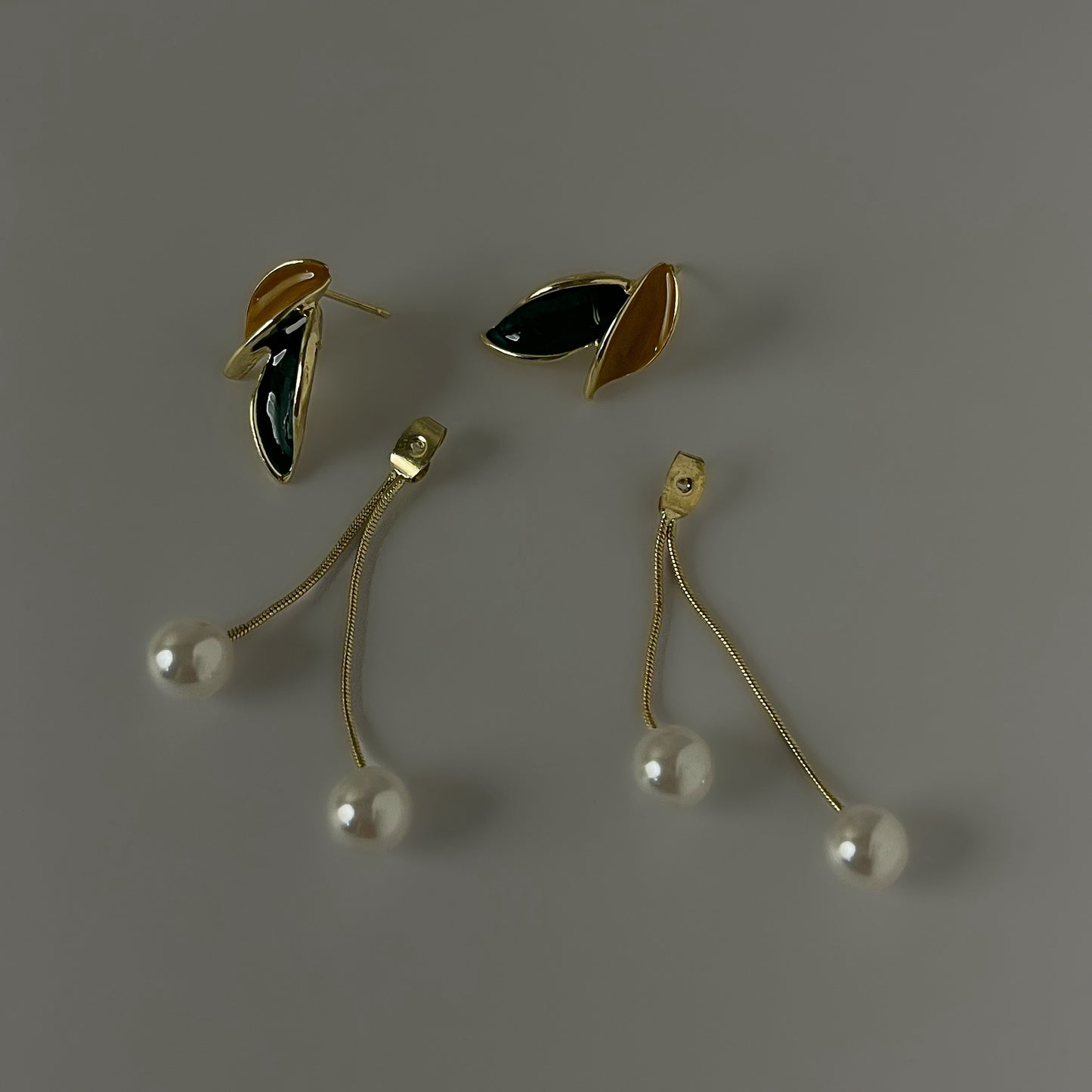 2in1 Petals Pearl Drop Korean Earrings