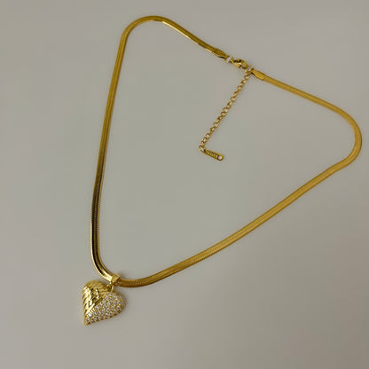 18K Gold Plated AD Stone Solid Heart Necklace