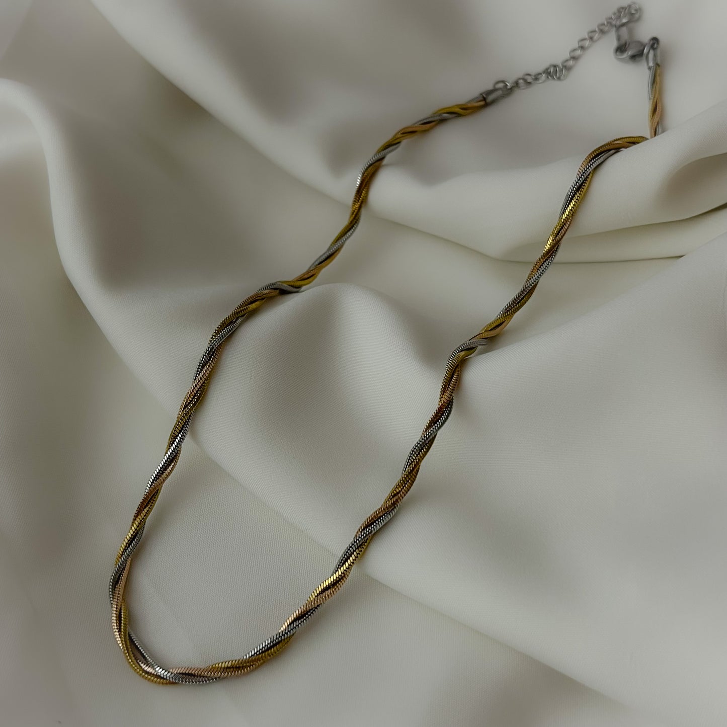 18K Gold Plated Twisted Three Toned Necklace