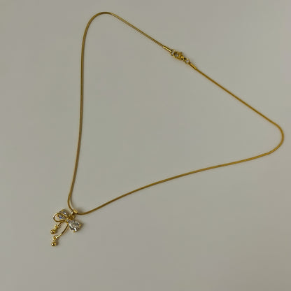 18K Gold Plated AD Stone Bow Sleek Necklace